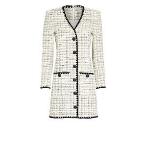 Veronica Beard Women's Mini Dress Tweed Palatine V Neck 100% Wool White & Black